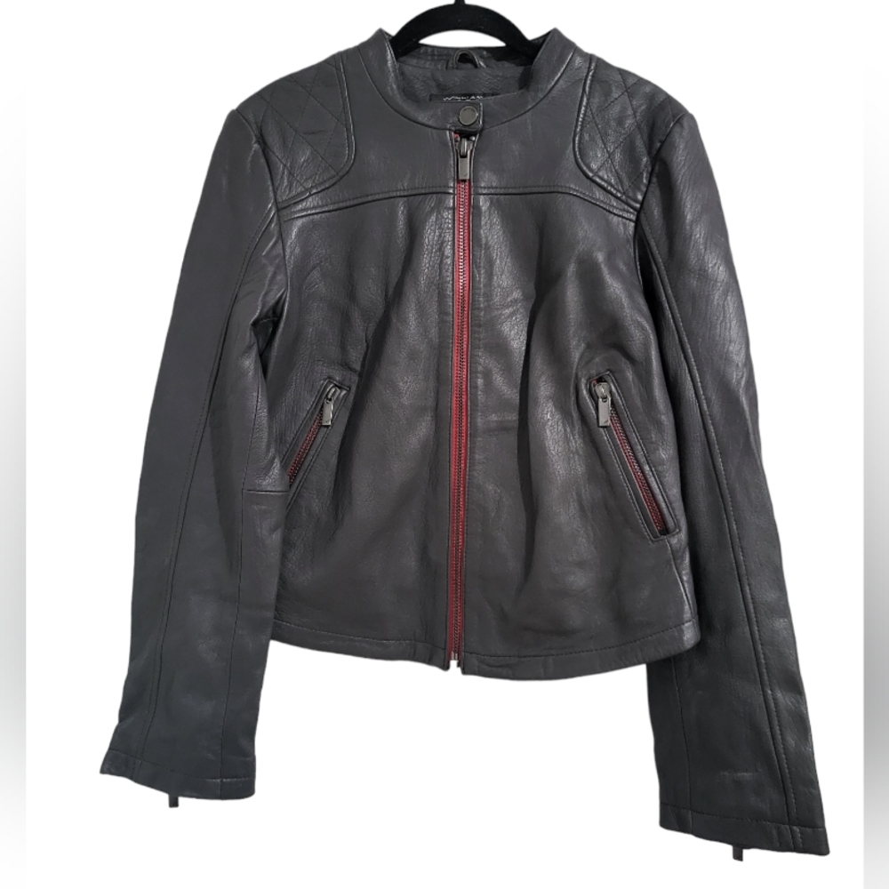 William Rast Genuine Leather Moto Jacket Grey size M